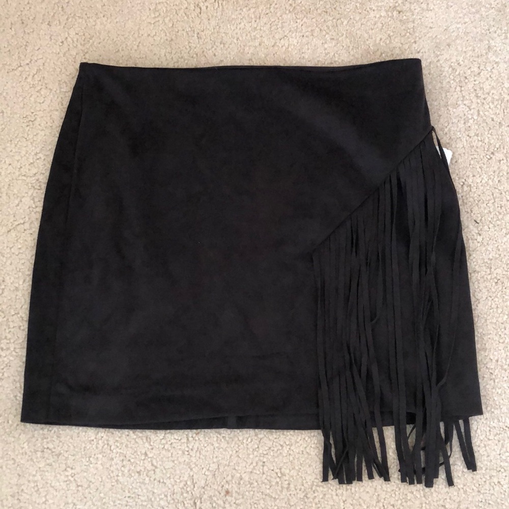 Black suede fringe skirt